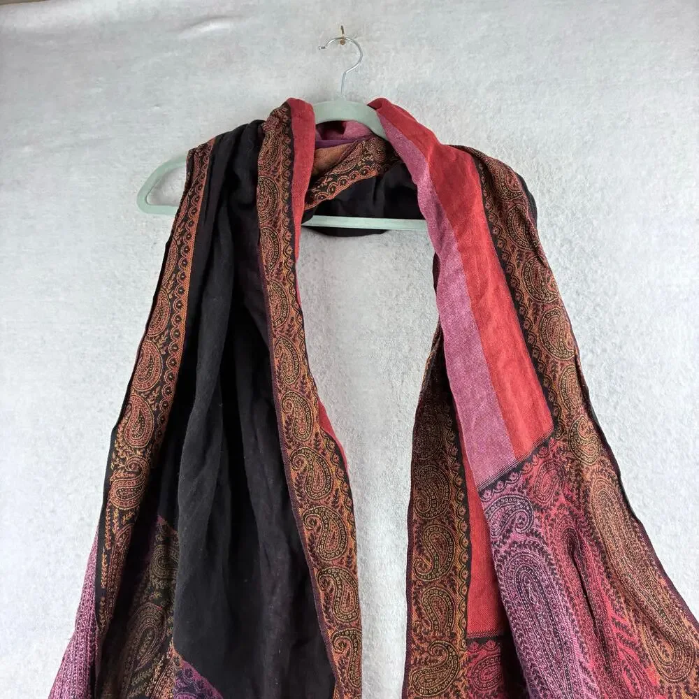 Boho Hippi Scarf Shawl Multicolor Fringe Floral Paisley Motif Stripe Renaissance